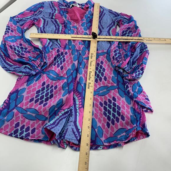 Kahindo Romper Womens Medium Blue Pink Printed Kisumu V Neck Cotton - Picture 9 of 13